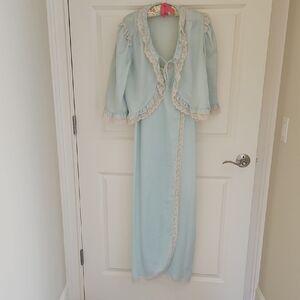 Vintage Givenchy Intimates Light Blue Gown & Bed Jacket with Lace